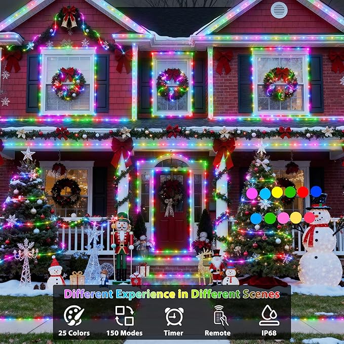 StarryEver 50ft 150LED Rope Lights Outdoor String Lights, 24 Colors+Warm White Outdoor LED Lights Plug in, RGB Color Changing Rope Light with Remote Rope Lighting for Camping Garden Patio