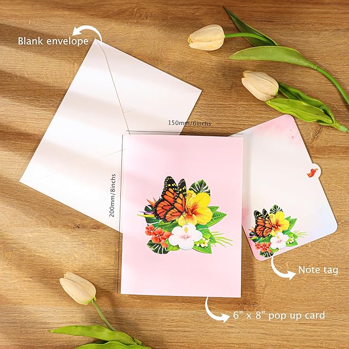 Pop Up Birthday Cards For Mom, Butterflies Love You Mom, 3D Monarch Butterfly, Beautiful Flowers, Birthday Cards, Ideal Gift For Mum, Wife, Godmother, Stepmom, Sister, Grandma, Mother in law, Wife
