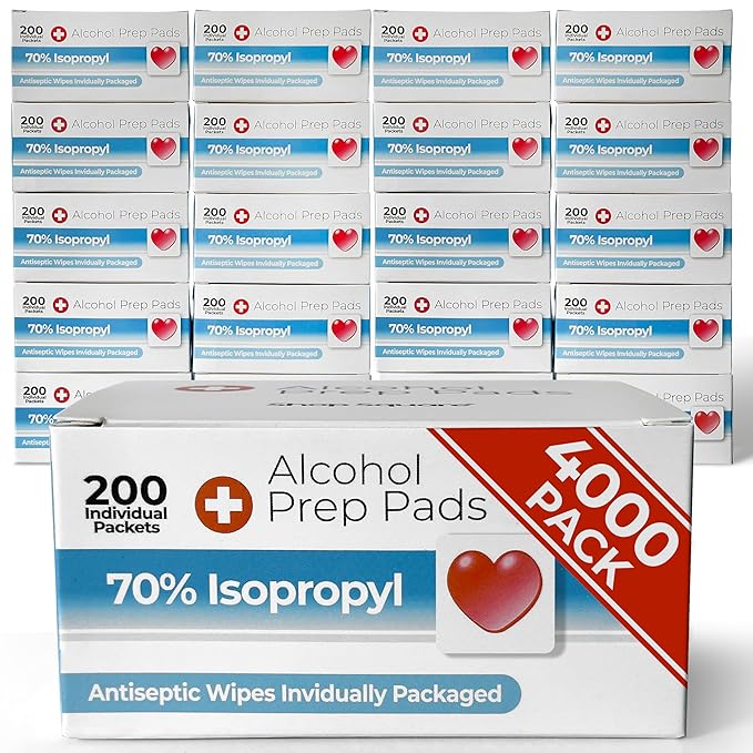 Alcohol Prep Pads - 70% Isopropyl Alcohol Wipes, 4000 Pack Individually Wrapped Alcohol Pads Bulk - Great for Home, Medical and First Aid Kits