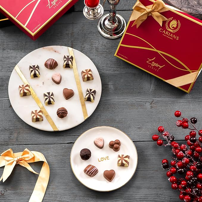 CARIANS Chocolatier Assorted Gourmet Chocolate Gift Box, Dark, Milk, White Chocolates Truffles, Treats for Thank you, Great for Gift Giving, Anniversary and Valentine's Day
