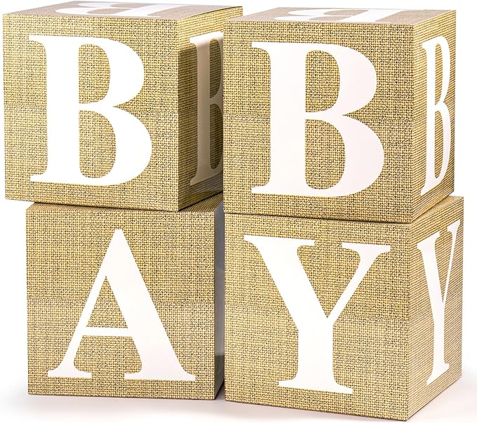 Baby Boxes with Letters for Baby Shower Decorations, Gender Reveal Decorations with 4 Burlap Balloon Boxes