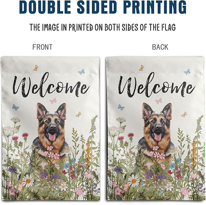 Spring Summer Garden Flag Floral German Shepherd Yard Flag Flower Dog Garden Flags for Outside Small Outdoor Welcome Flags 12x18 Double Sided