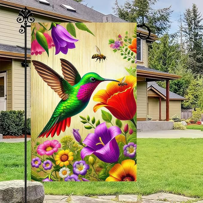 BlissYard Spring Garden Flag 12x18 Inch Double Sided Hummingbird Welcome Small Flags For Outside Outdoor Decor Farmhouse Holiday Spring Summer Seasonal Decorations Yard Flags