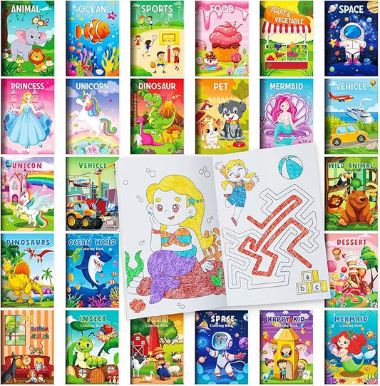 BenLouis Coloring Books Party Favors Bulk Mini Coloring Books for Kids Ages 4-8-12 Small Activity Books For Birthday Party Gifts Goodie Bags Stuffers Classroom Travel Activity（24pcs Assorted）