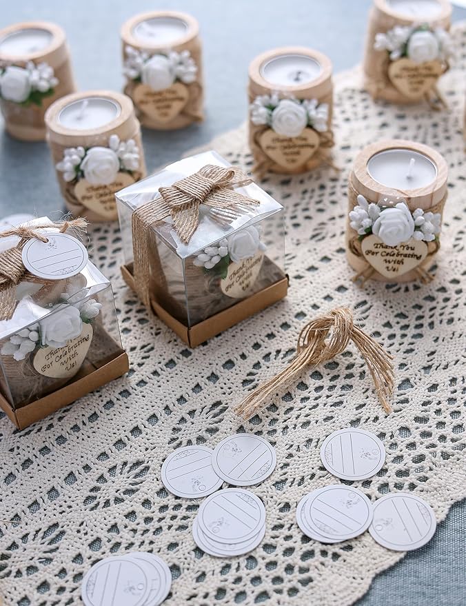 10 Piece Set of Wooden Tealight Candle Holders, Wedding Party Guest Favors, Thank You Favors, Return Gifts, Bridal Shower, Bithday Party , Housewarming Gifts for Guests. (Light Brown)