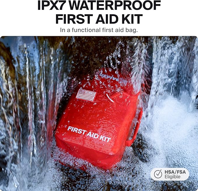 Large Waterproof First Aid Kit for Car, Travel & Home - Emergency Kit for Hiking, Camping, Backpacking and Outdoors - Includes Zip Stitch Wound Closure Strips