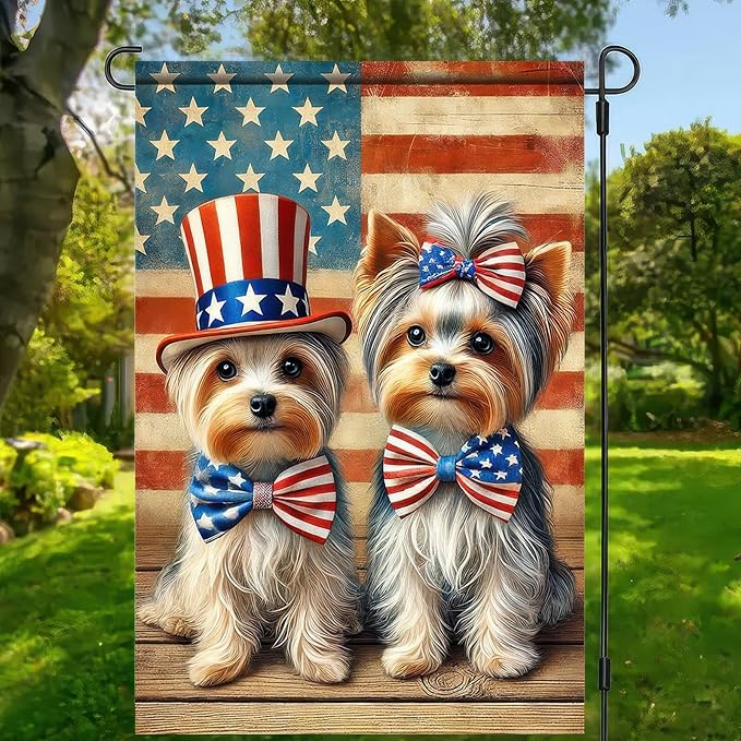 BlissYard Patriotic 4th of July Yorkie Dog Garden Flags 12x18 Double Sided American US Flag for Outside Yard Lawn Décor Fourth of July Outdoor Decorations for Independence Day Memorial Day