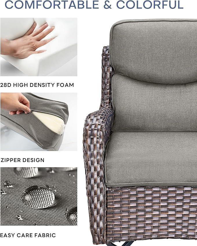 Pop 22x25/22x24 Outdoor Chair Cushions Set of 4 - Heavy Duty High Back Replacement Zippered Cushion for Patio Furniture Set Dining Rocking Chairs Loveseat L-Shape Sofa - Grey/Smile
