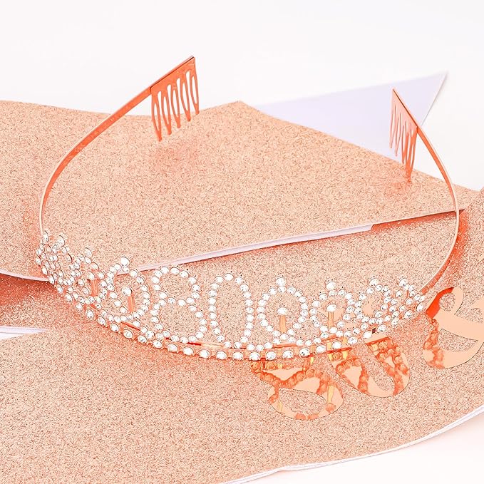 Casoty Rose Gold 80th Birthday Sash and Tiara, 80th Birthday Decorations for Women, Crown and 80 & Fabulous Sash Set, Praty Supplies Favors for Women, Gifts for Her